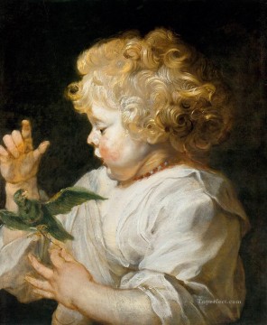  paja Lienzo - Niño con pájaro barroco Peter Paul Rubens
